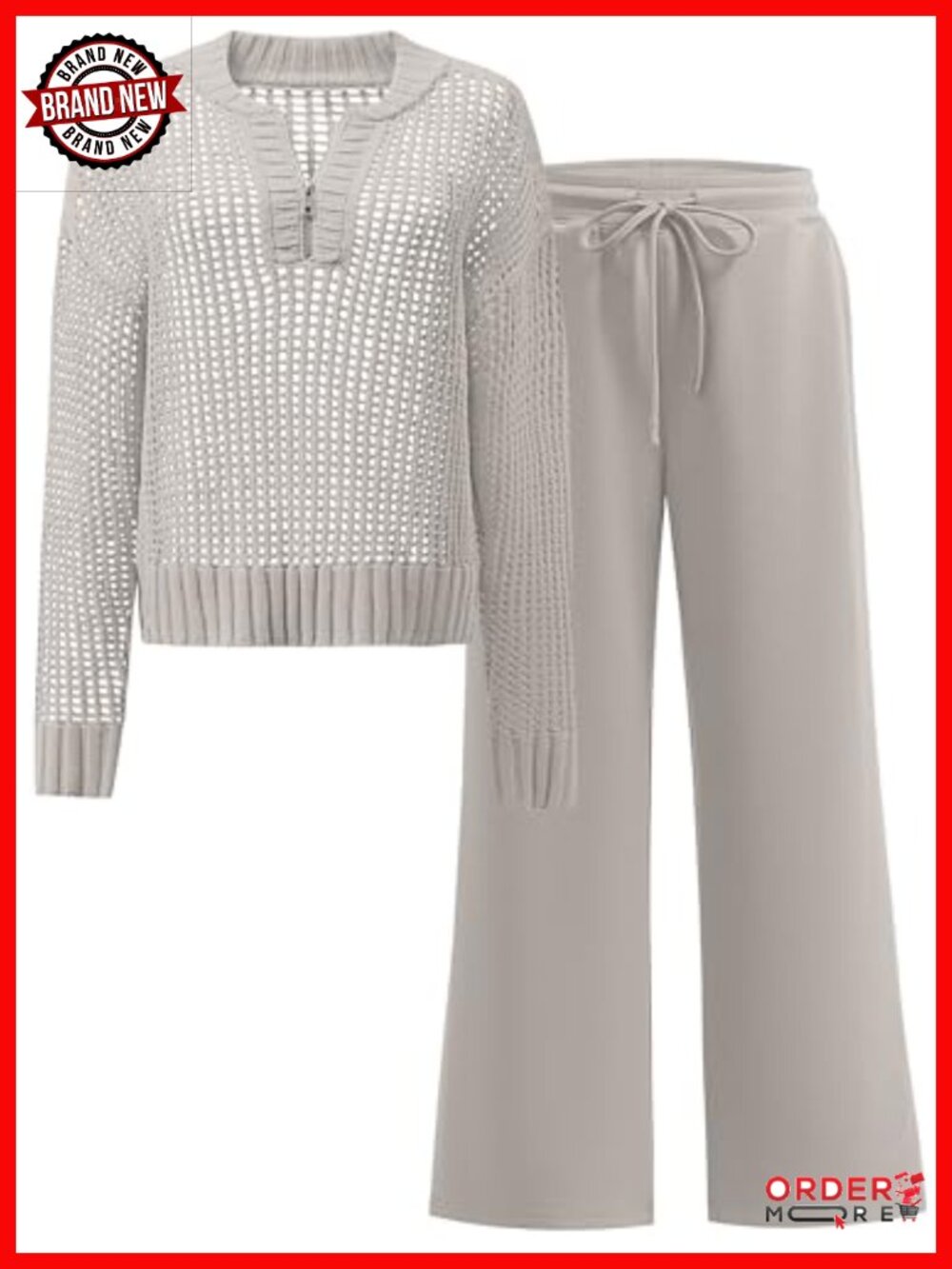 Two Piece Lounge Set Knit Sweater Top and Pants Travel Airport Outfit